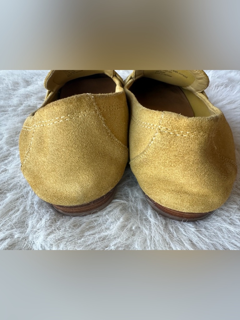 Tory Burch Mustard Yellow Suede Penny Loafers with Gold Emblem Ballet shoes 7.5 - Picture 9 of 16